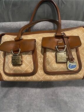 Vintage Dooney & Bourke Tan Canvas with Brown Leather Trim Satchel